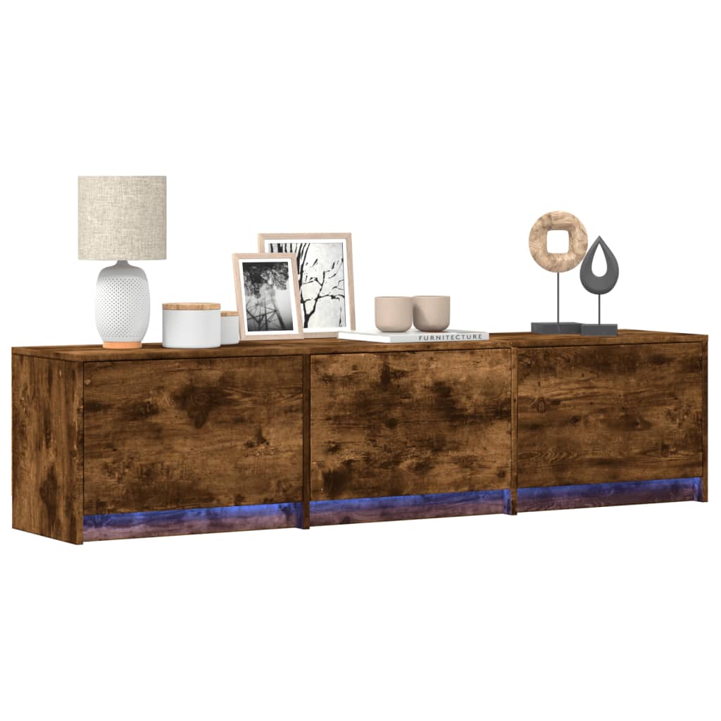 TV Cabinet with LED Smoked Oak 165x34x40 cm Engineered Wood