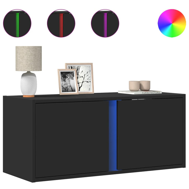 TV Wall Cabinet with LED Lights Black 80x31x35 cm