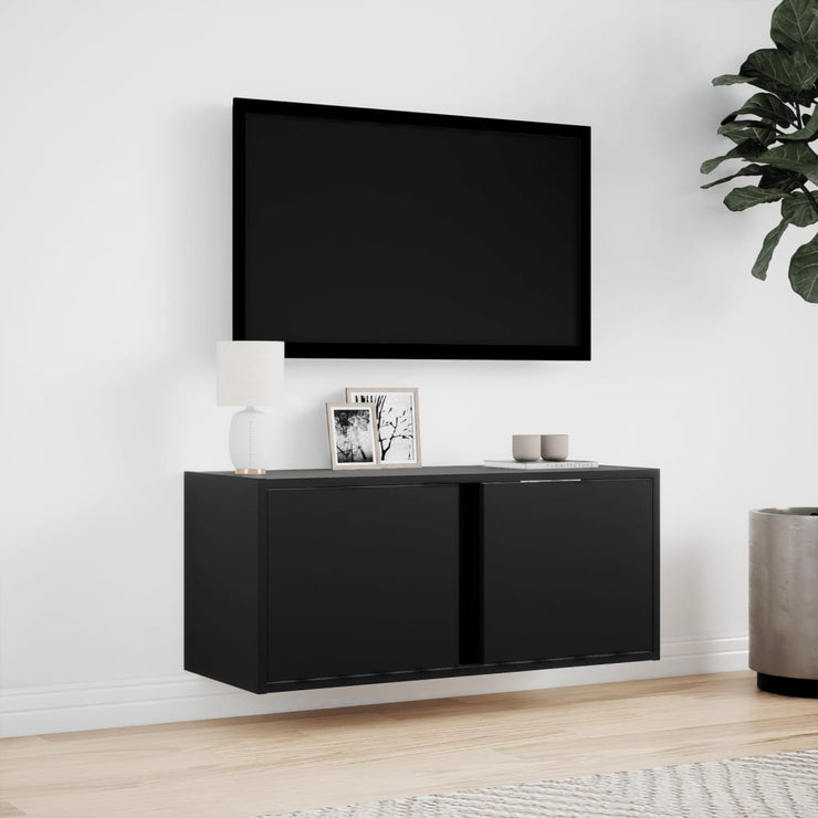 TV Wall Cabinet with LED Lights Black 80x31x35 cm