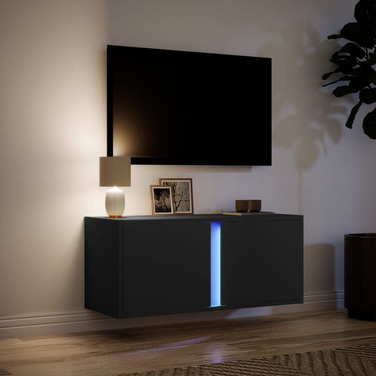 TV Wall Cabinet with LED Lights Black 80x31x35 cm