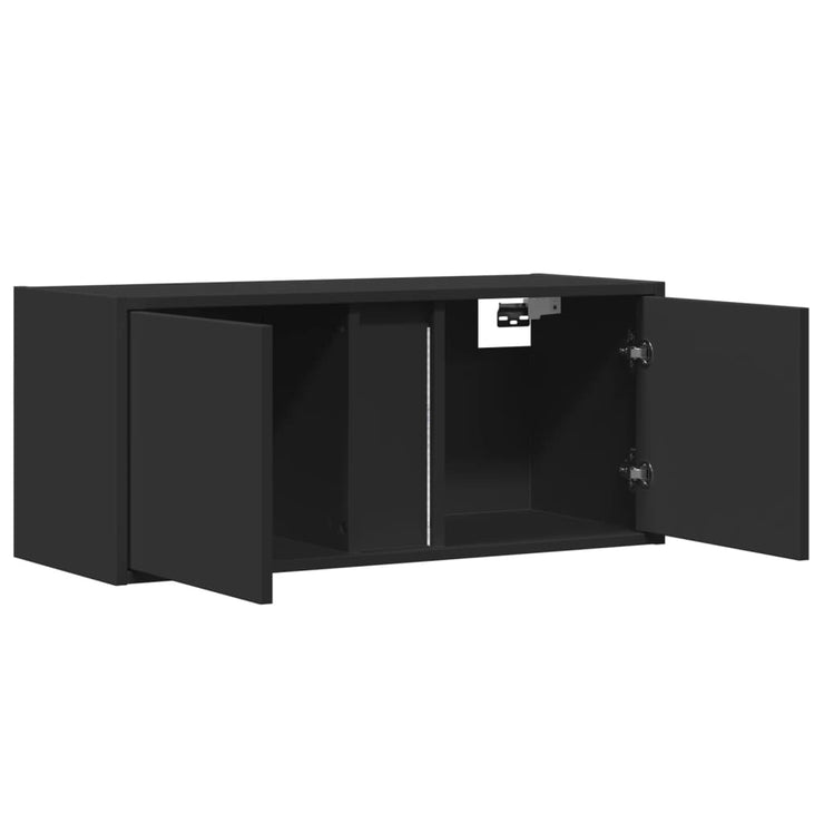 TV Wall Cabinet with LED Lights Black 80x31x35 cm