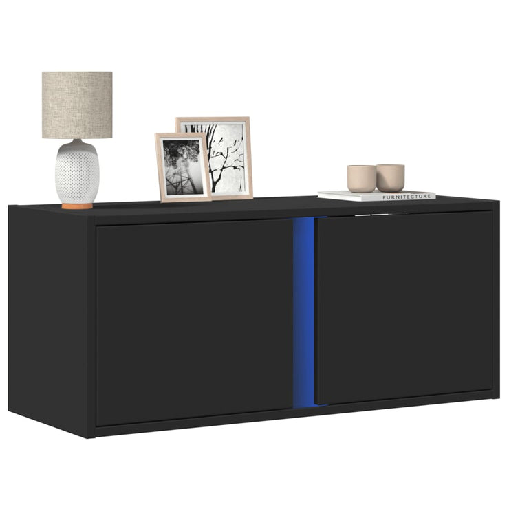 TV Wall Cabinet with LED Lights Black 80x31x35 cm