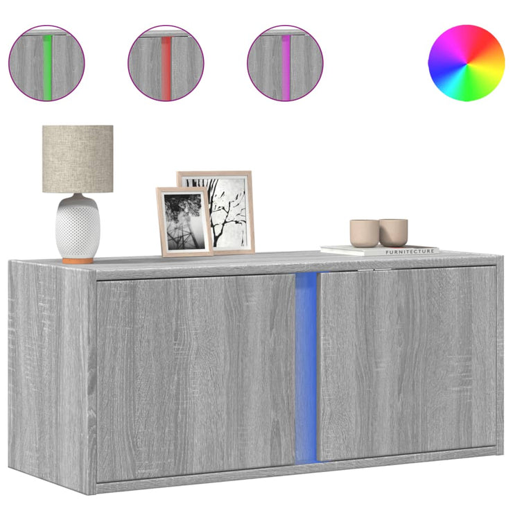 TV Wall Cabinet with LED Lights Grey Sonoma 80x31x35 cm