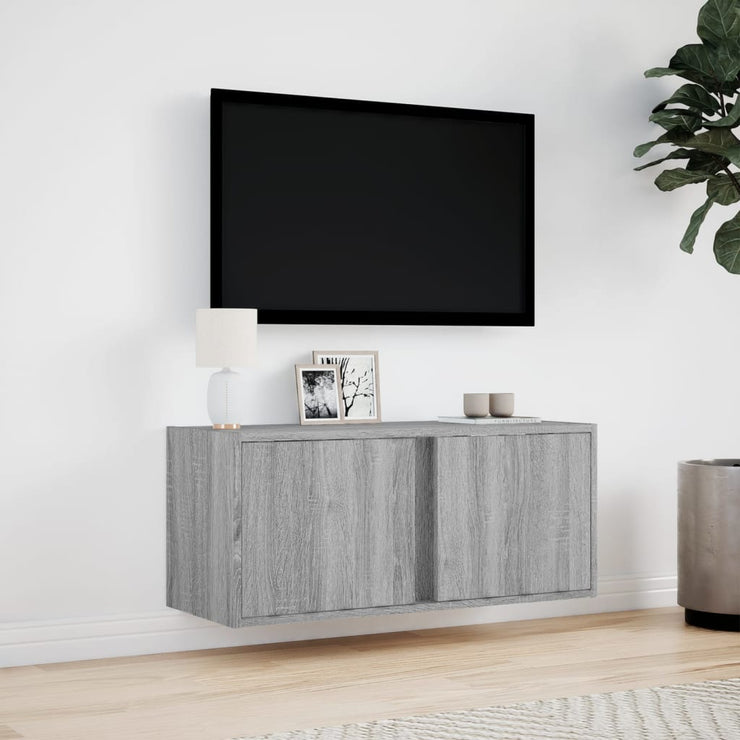 TV Wall Cabinet with LED Lights Grey Sonoma 80x31x35 cm