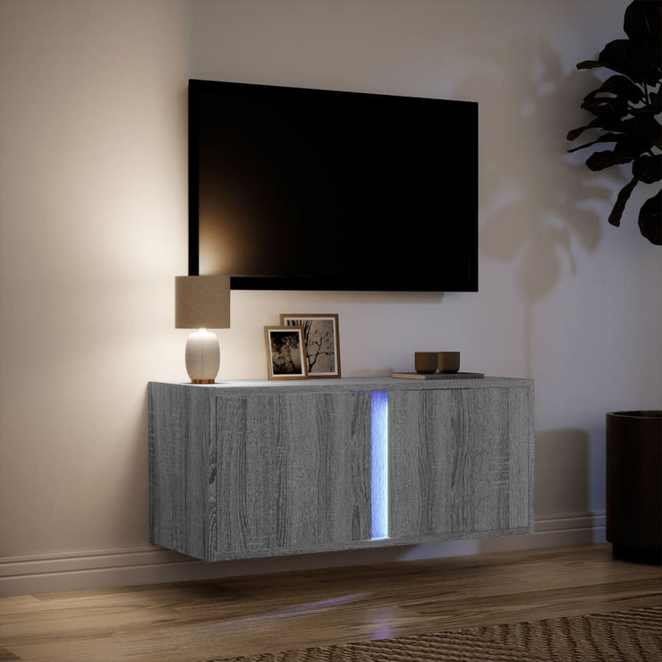 TV Wall Cabinet with LED Lights Grey Sonoma 80x31x35 cm