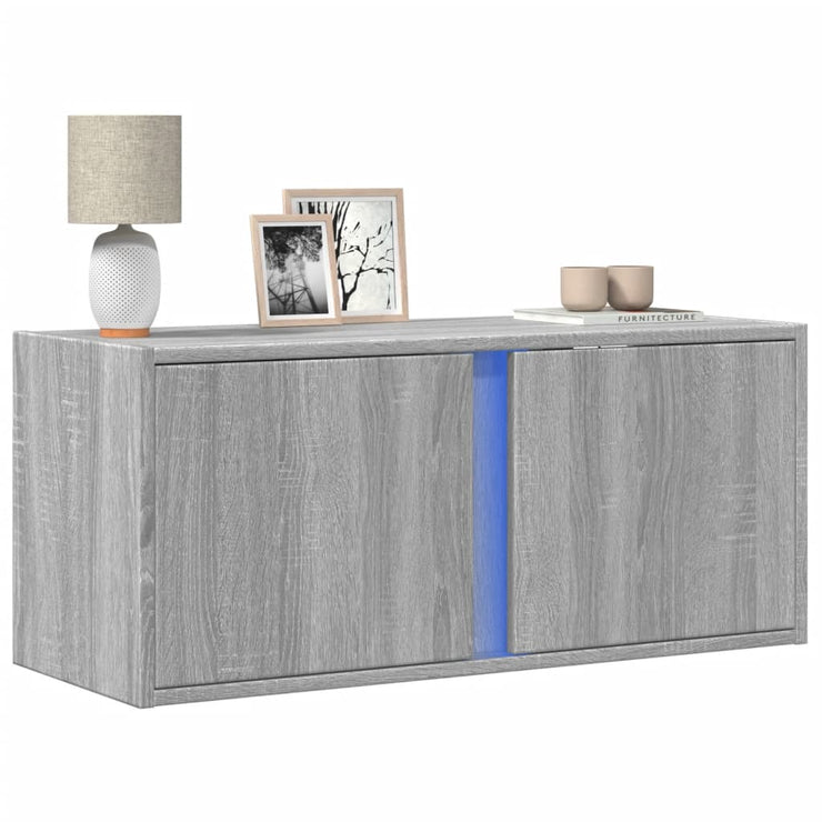 TV Wall Cabinet with LED Lights Grey Sonoma 80x31x35 cm