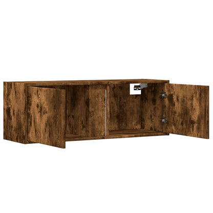 TV Wall Cabinet with LED Lights Smoked Oak 100x31x35 cm
