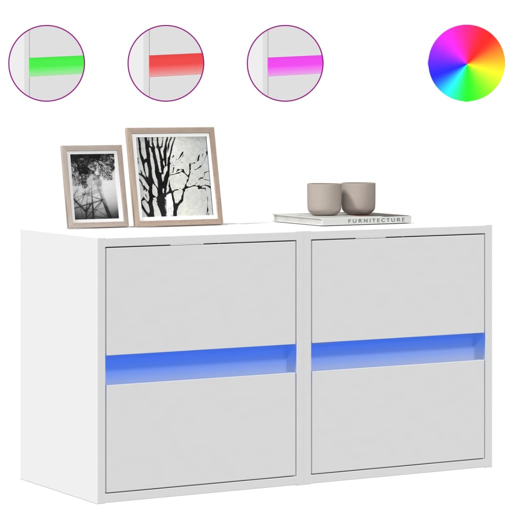 TV Wall Cabinets with LED Lights 2 pcs White 41x31x45 cm