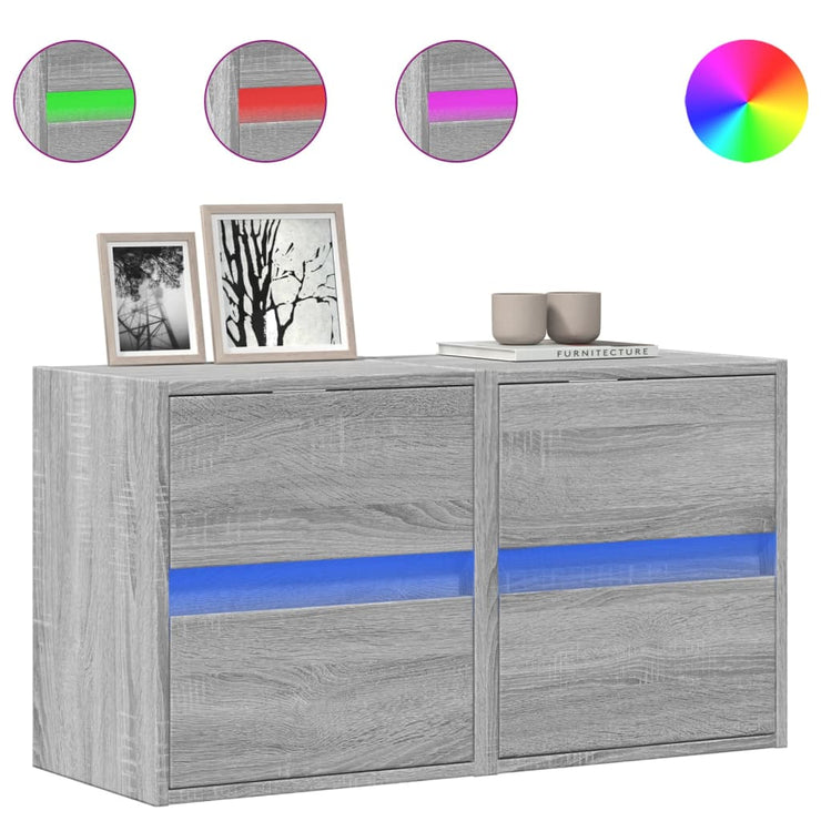 TV Wall Cabinets with LED Lights 2 pcs Grey Sonoma 41x31x45 cm