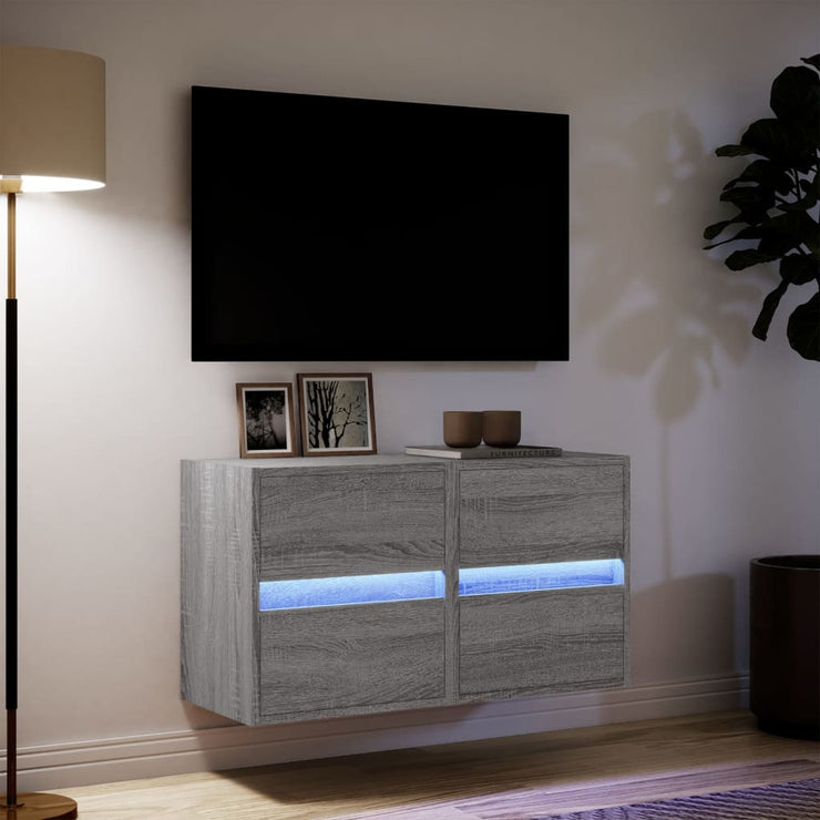 TV Wall Cabinets with LED Lights 2 pcs Grey Sonoma 41x31x45 cm