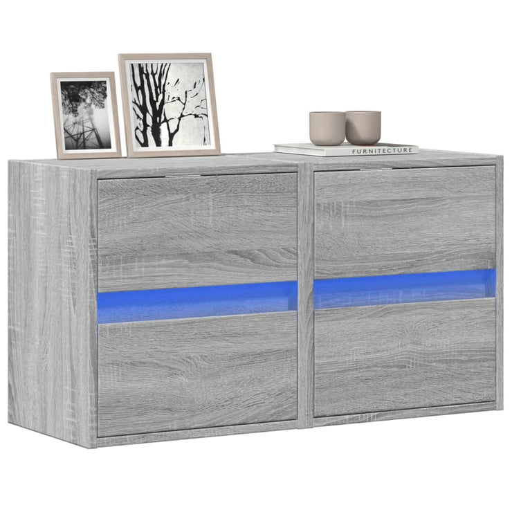 TV Wall Cabinets with LED Lights 2 pcs Grey Sonoma 41x31x45 cm