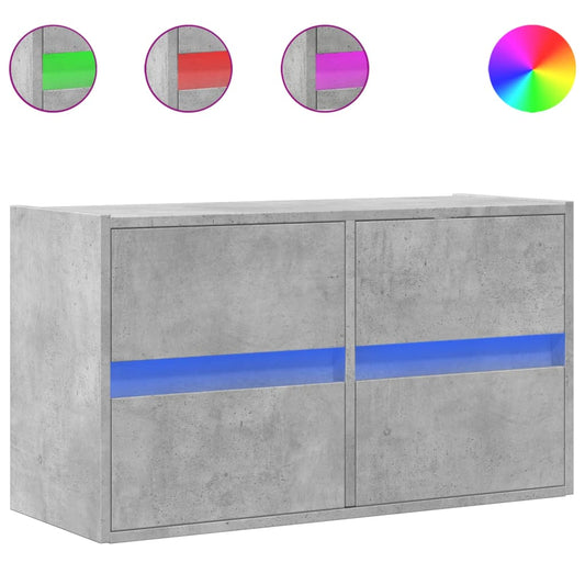 TV Wall Cabinet with LED Lights Concrete Grey 80x31x45 cm