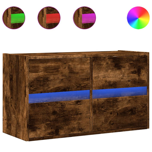TV Wall Cabinet with LED Lights Smoked Oak 80x31x45 cm