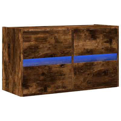 TV Wall Cabinet with LED Lights Smoked Oak 80x31x45 cm