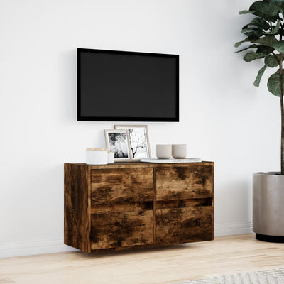 TV Wall Cabinet with LED Lights Smoked Oak 80x31x45 cm