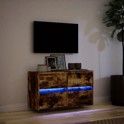 TV Wall Cabinet with LED Lights Smoked Oak 80x31x45 cm