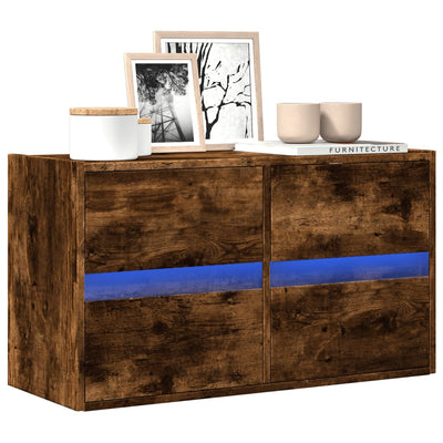 TV Wall Cabinet with LED Lights Smoked Oak 80x31x45 cm