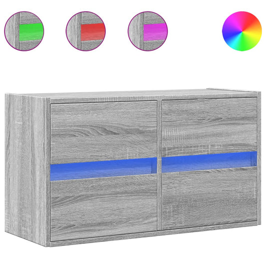 TV Wall Cabinet with LED Lights Grey Sonoma 80x31x45 cm