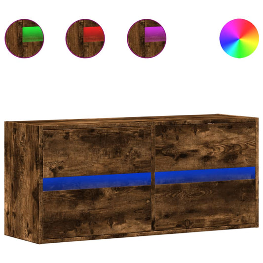 TV Wall Cabinet with LED Lights Smoked Oak 100x31x45 cm