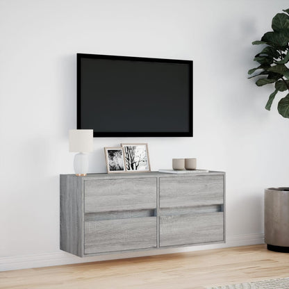 TV Wall Cabinet with LED Lights Grey Sonoma 100x31x45 cm