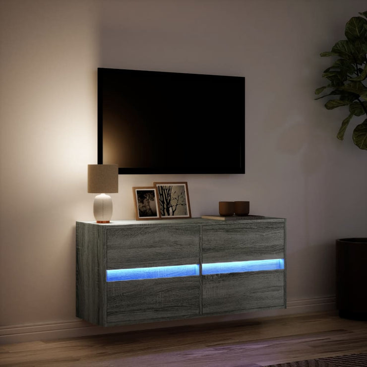 TV Wall Cabinet with LED Lights Grey Sonoma 100x31x45 cm