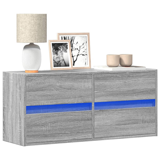 TV Wall Cabinet with LED Lights Grey Sonoma 100x31x45 cm