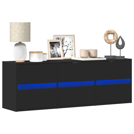 TV Wall Cabinet with LED Lights Black 130x31x45 cm
