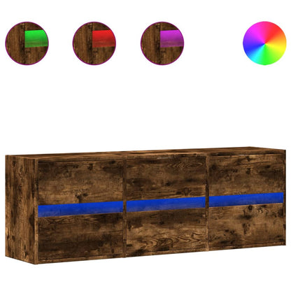 TV Wall Cabinet with LED Lights Smoked Oak 130x31x45 cm
