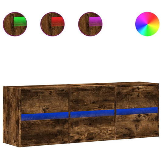 TV Wall Cabinet with LED Lights Smoked Oak 130x31x45 cm