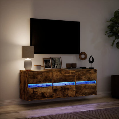 TV Wall Cabinet with LED Lights Smoked Oak 130x31x45 cm