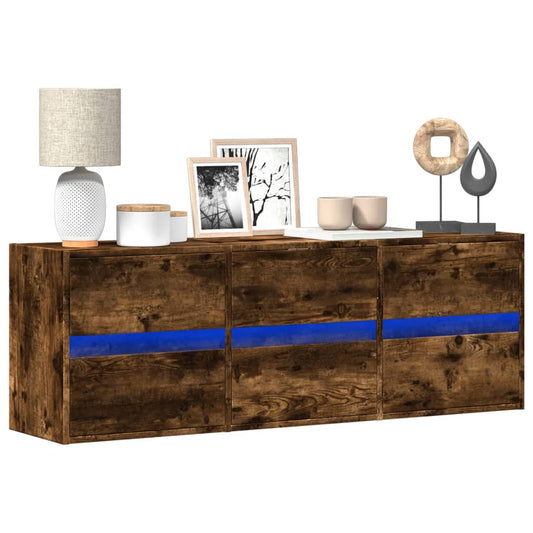 TV Wall Cabinet with LED Lights Smoked Oak 130x31x45 cm