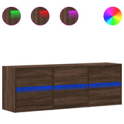 TV Wall Cabinet with LED Lights Brown Oak 130x31x45 cm