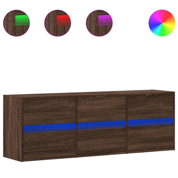 TV Wall Cabinet with LED Lights Brown Oak 130x31x45 cm