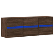 TV Wall Cabinet with LED Lights Brown Oak 130x31x45 cm