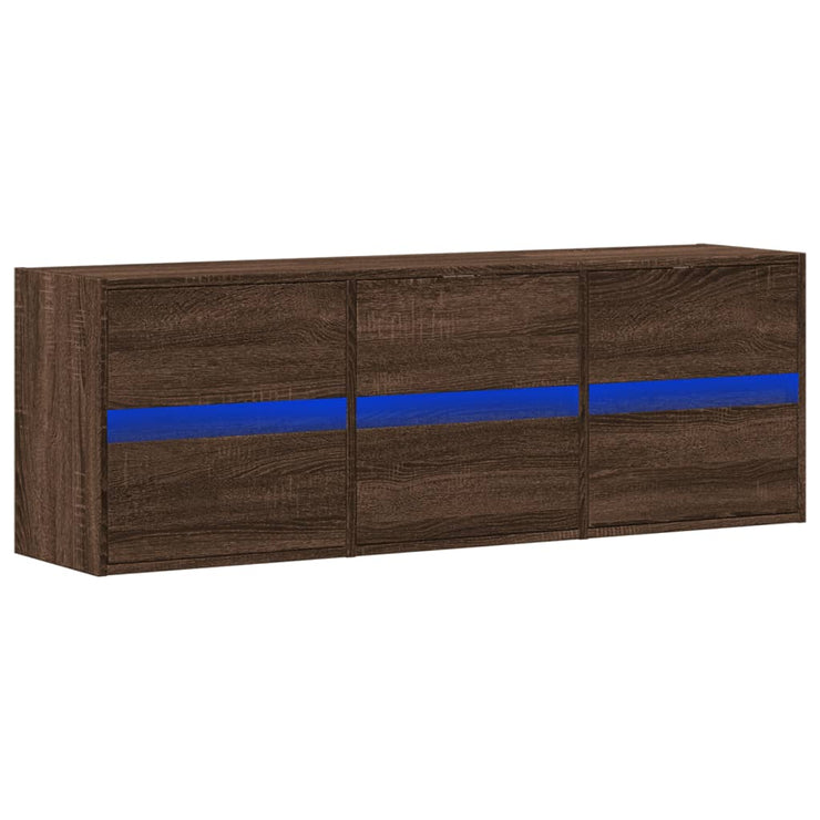 TV Wall Cabinet with LED Lights Brown Oak 130x31x45 cm