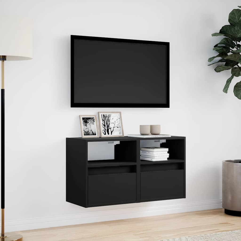 TV Wall Cabinets with LED Lights 2 pcs Black 41x31x45 cm
