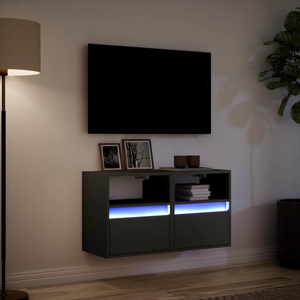 TV Wall Cabinets with LED Lights 2 pcs Black 41x31x45 cm