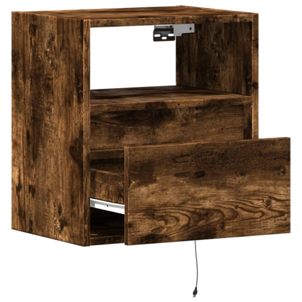TV Wall Cabinet with LED Lights Smoked Oak 41x31x45 cm