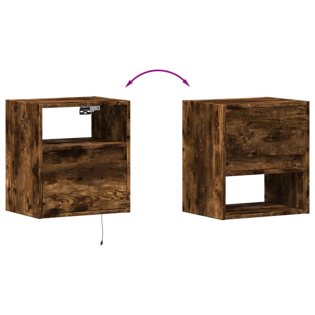 TV Wall Cabinet with LED Lights Smoked Oak 41x31x45 cm