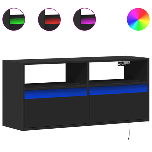 TV Wall Cabinet with LED Lights Black 100x31x45 cm