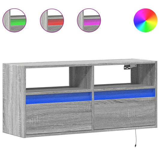 TV Wall Cabinet with LED Lights Grey Sonoma 100x31x45 cm