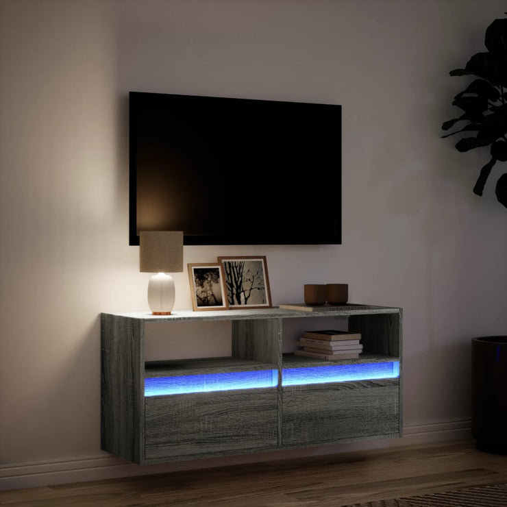 TV Wall Cabinet with LED Lights Grey Sonoma 100x31x45 cm