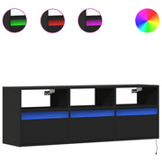 TV Wall Cabinet with LED Lights Black 130x31x45 cm
