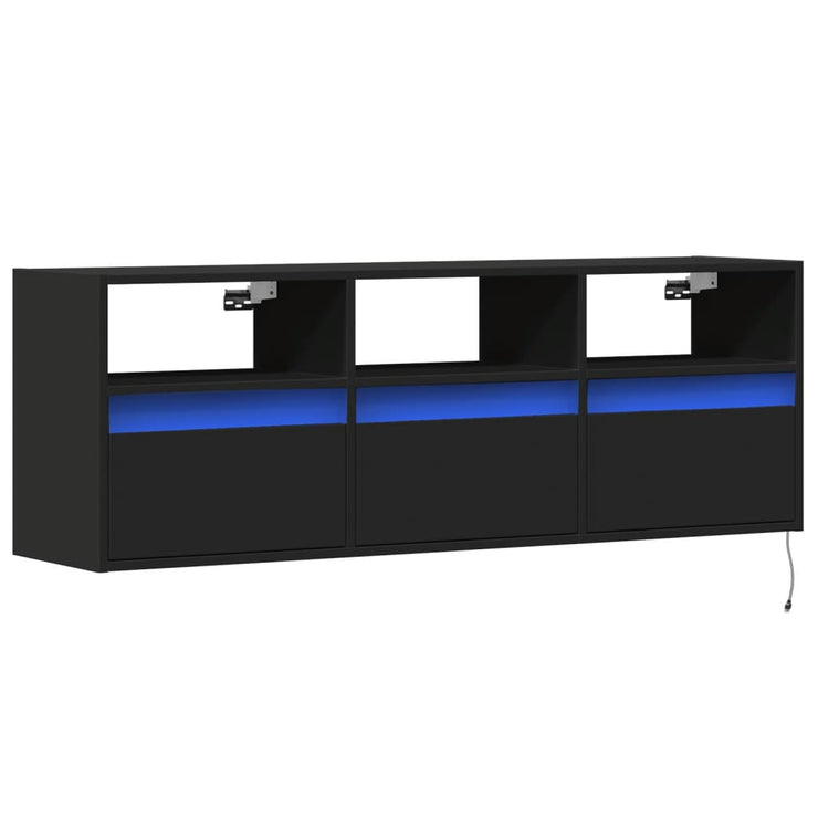 TV Wall Cabinet with LED Lights Black 130x31x45 cm
