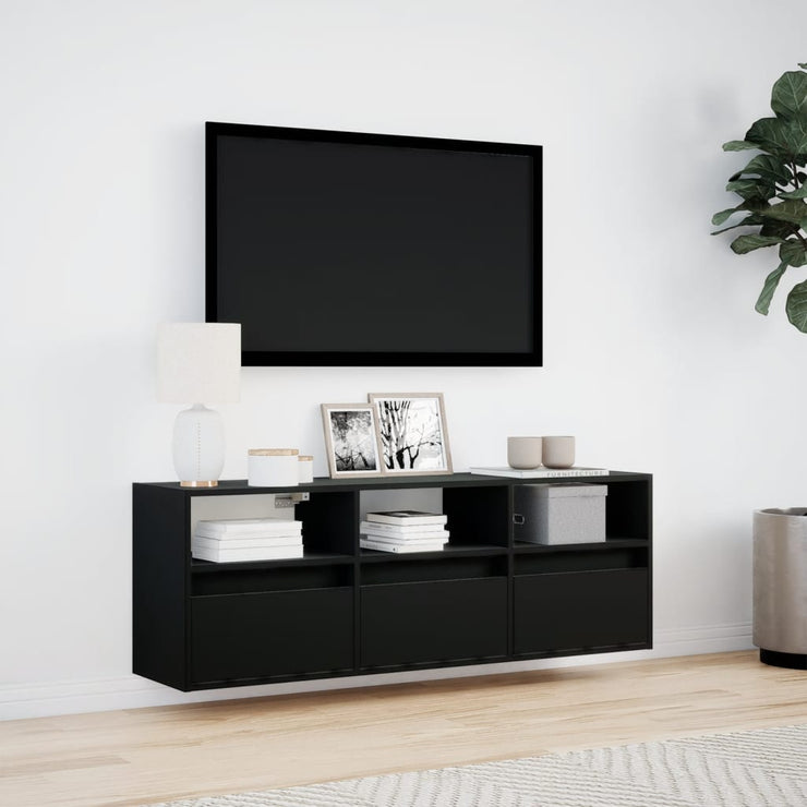 TV Wall Cabinet with LED Lights Black 130x31x45 cm