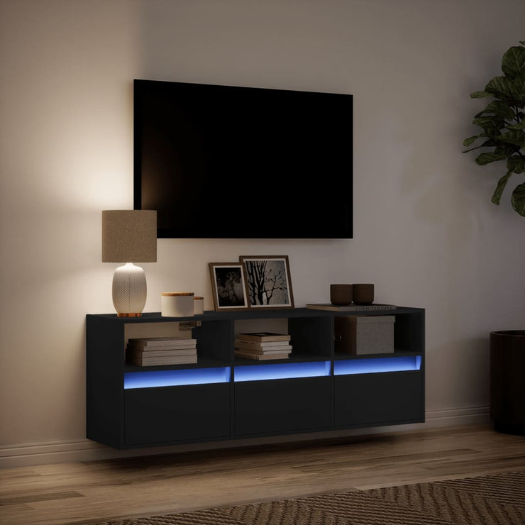 TV Wall Cabinet with LED Lights Black 130x31x45 cm