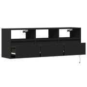 TV Wall Cabinet with LED Lights Black 130x31x45 cm