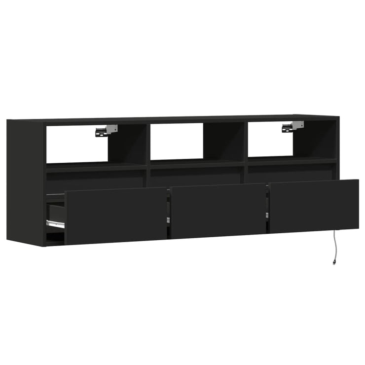 TV Wall Cabinet with LED Lights Black 130x31x45 cm