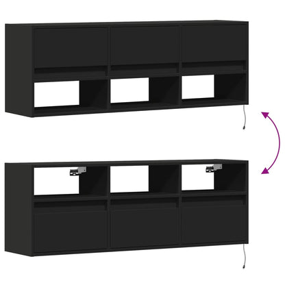 TV Wall Cabinet with LED Lights Black 130x31x45 cm
