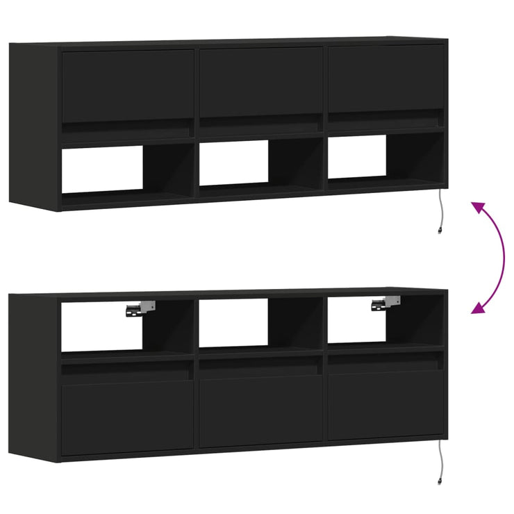 TV Wall Cabinet with LED Lights Black 130x31x45 cm